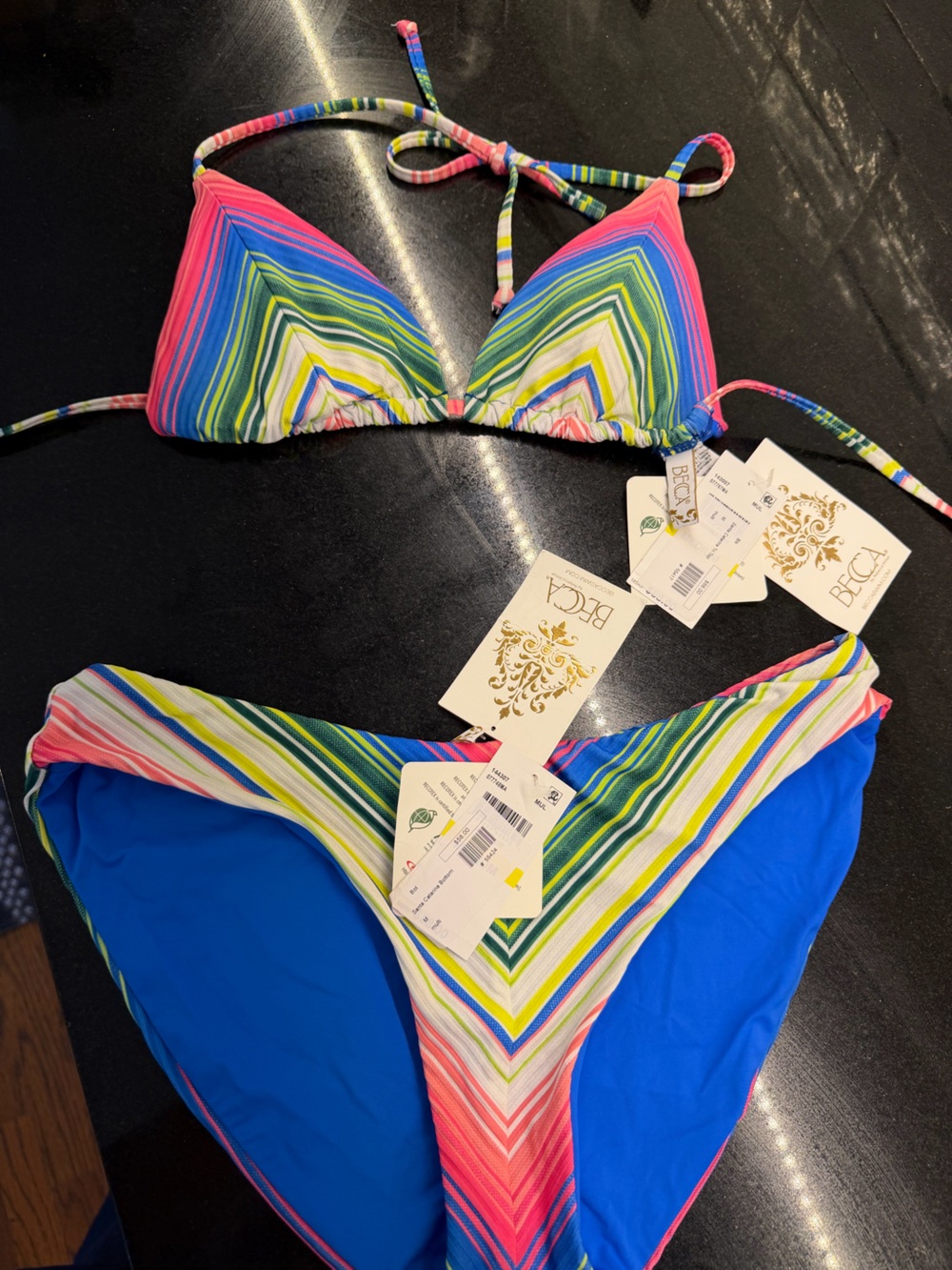 BECCA Girls' Multicolor Striped Bikini Swimsuit with Bright Blue Lining